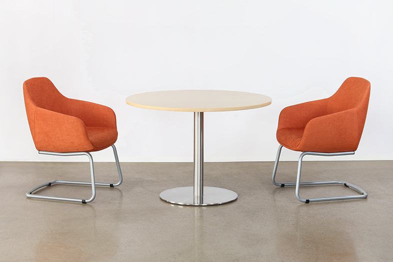 DT157 - Round Maple Top Cafe Table With Brushed Aluminum Base