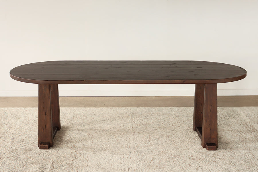 Dark Aged Pine Dining Table with Stretcher Base