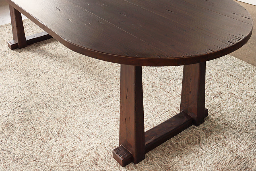 Dark Aged Pine Dining Table with Stretcher Base