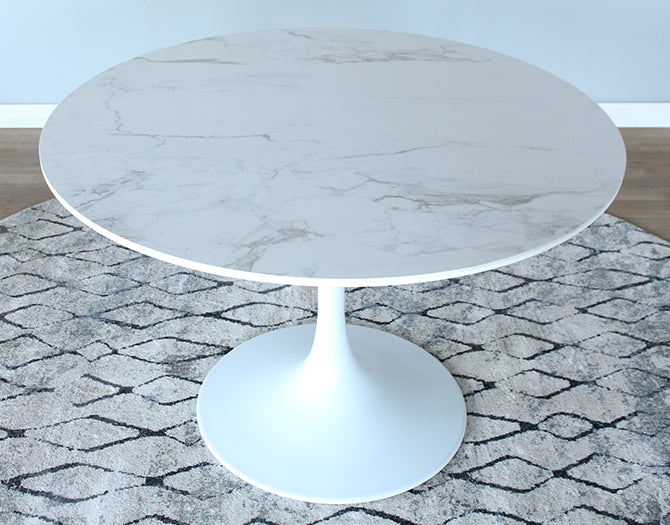 White Ceramic Top Dining Table on Sculpted White Base