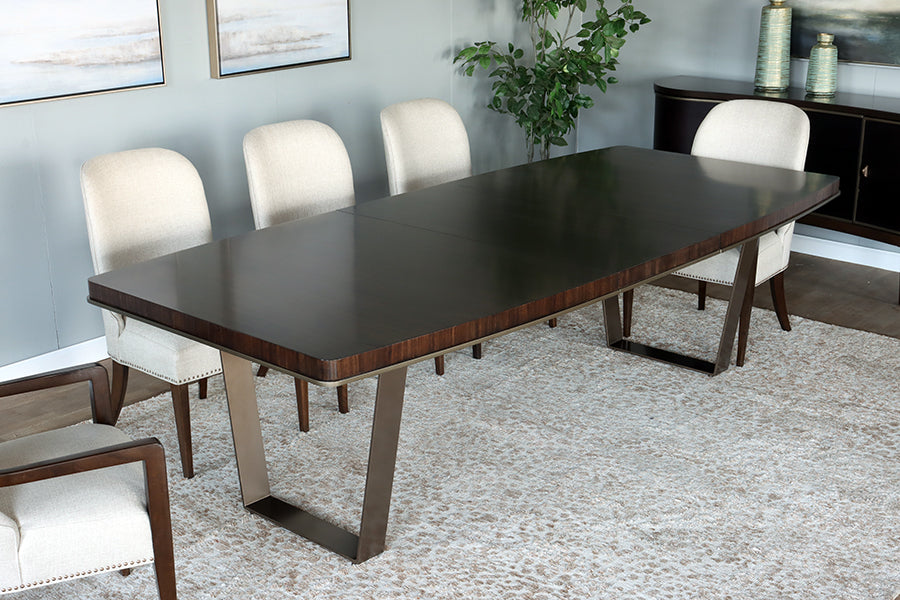 Dark Eucalyptus Wood Dining Table w/ Bronze Legs