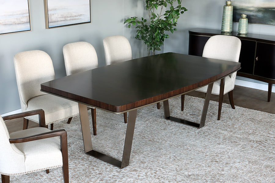 Dark Eucalyptus Wood Dining Table w/ Bronze Legs