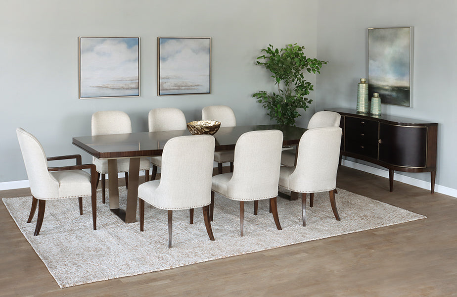 Dark Eucalyptus Wood Dining Table w/ Bronze Legs