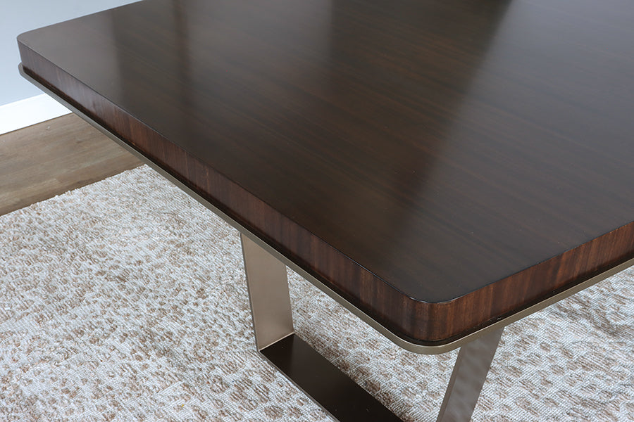 Dark Eucalyptus Wood Dining Table w/ Bronze Legs