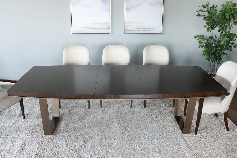 Dark Eucalyptus Wood Dining Table w/ Bronze Legs