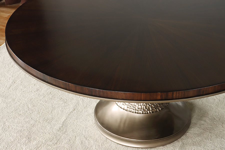 Dark Eucalyptus Wood Dining Table w/ Pedestal Base