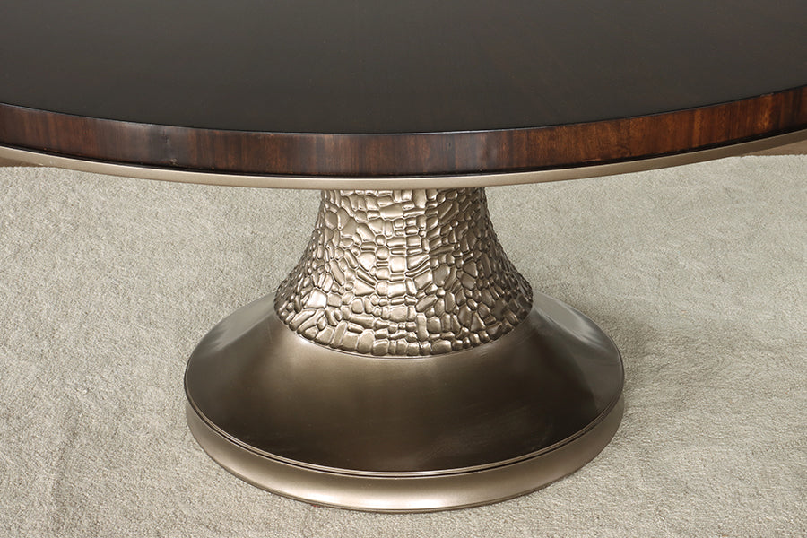 Dark Eucalyptus Wood Dining Table w/ Pedestal Base