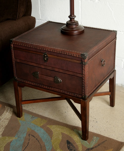 Leather Steamer Trunk End Table