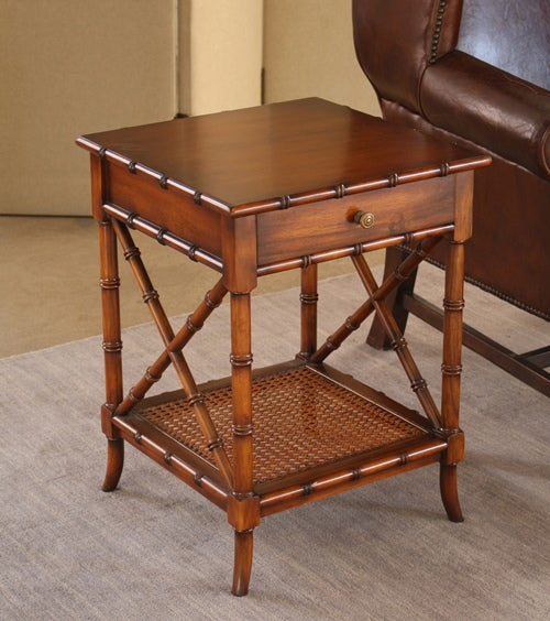 Walnut Lamp Table with Cane Undershelf