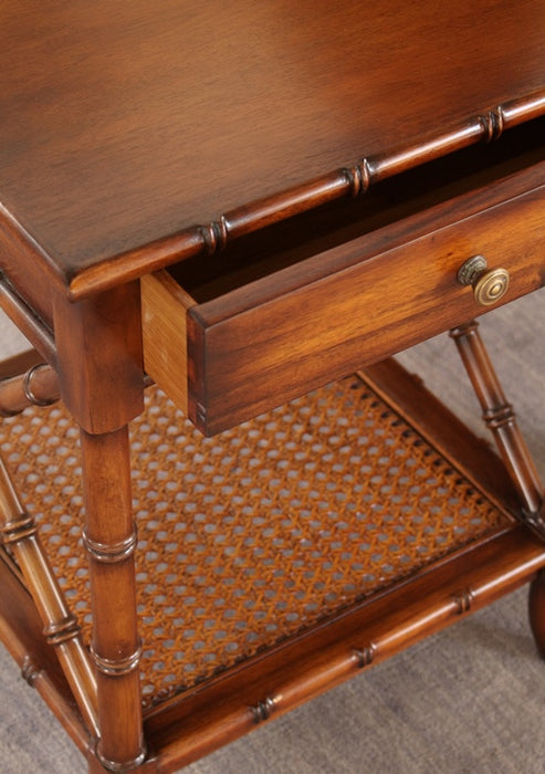 Walnut Lamp Table with Cane Undershelf