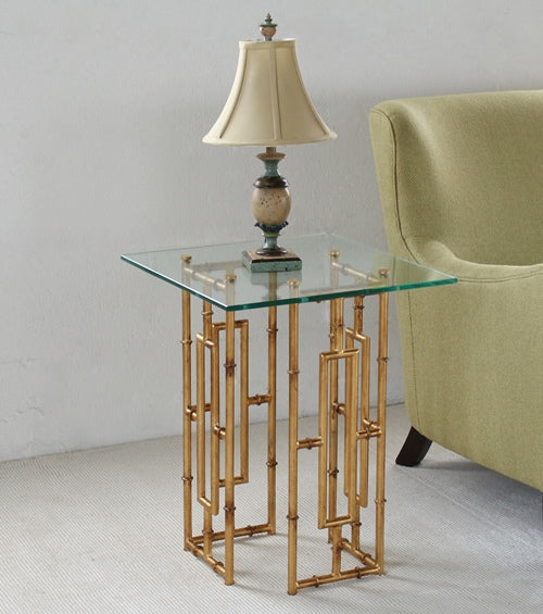 ET353 Bamboo Accent Table with Glass Top