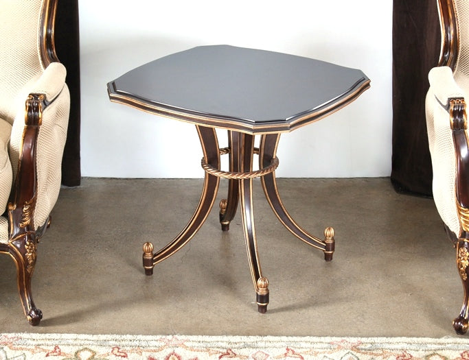 ET382 Ebony End Table with Antique Brass Accents 