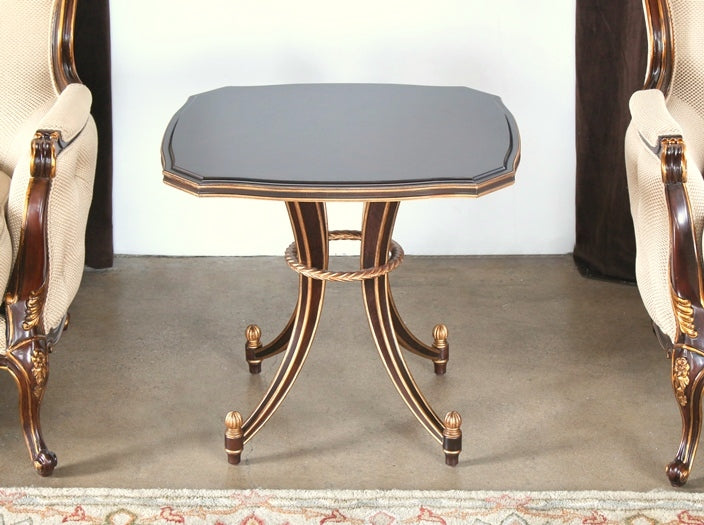 ET382 Ebony End Table with Antique Brass Accents 