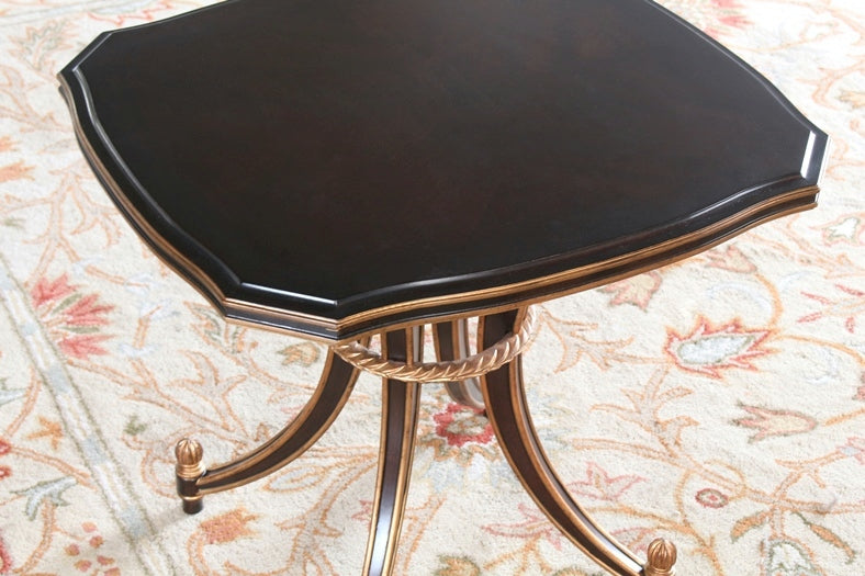 ET382 Ebony End Table with Antique Brass Accents 