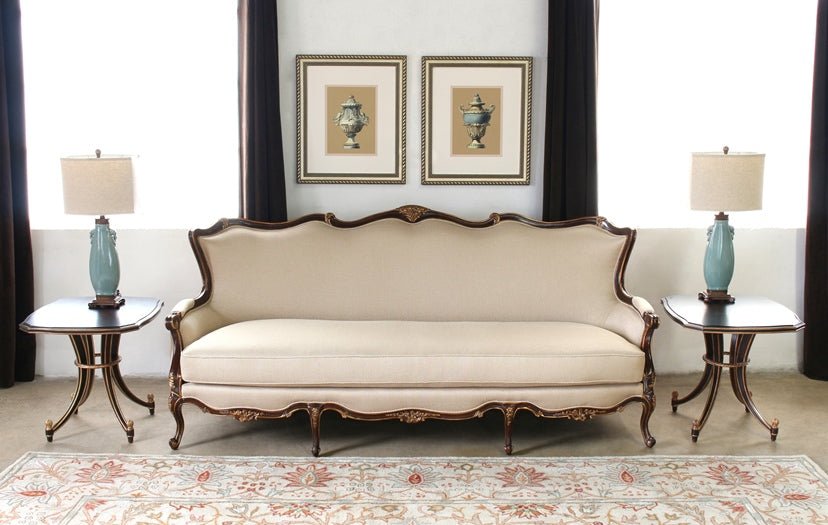 SF163 Ornate French Style Tufted-Back Sofa with Gold Gilt Frame 