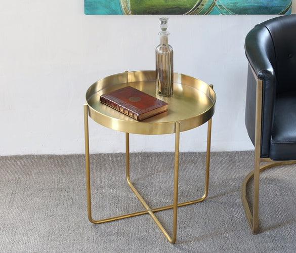 Gold Brushed Stainless Steel Dish Side Table