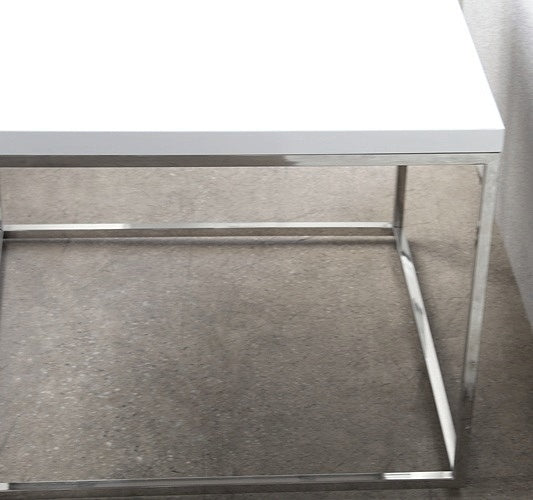 ET409 High Gloss White End Table with Stainless Steel Base