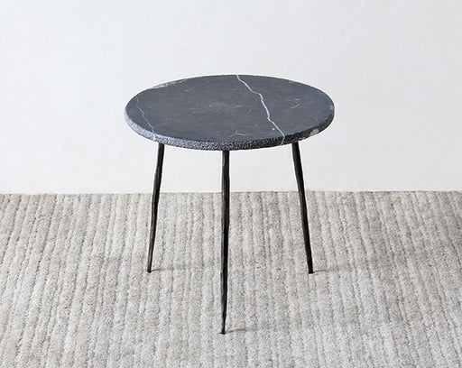 ET431 Medium Black Marble End Table with Hammered Steel Base 