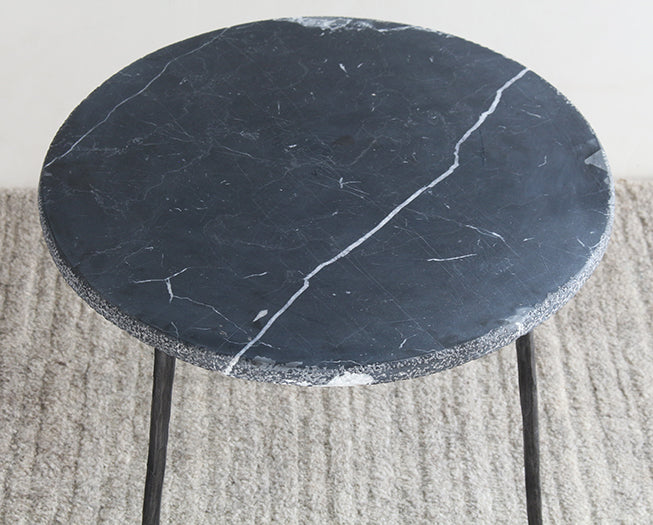 ET431 Medium Black Marble End Table with Hammered Steel Base 