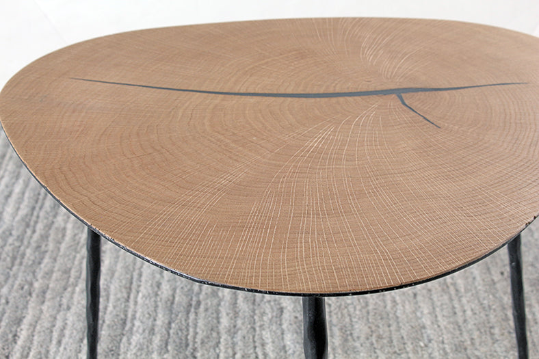 ET432 Low White Oak End Table with Forged Steel Legs 