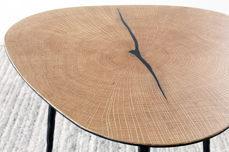 ET433 Tall White Oak End Table with Forged Steel Legs