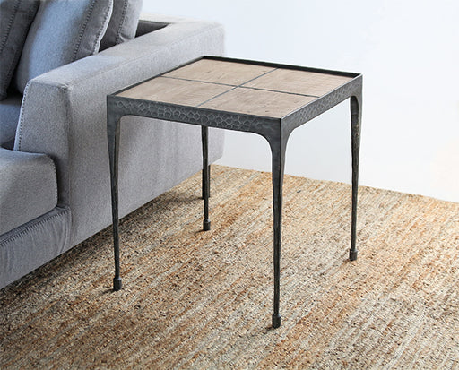 ET443 Hammered Iron End Table with Reclaimed Pine Top