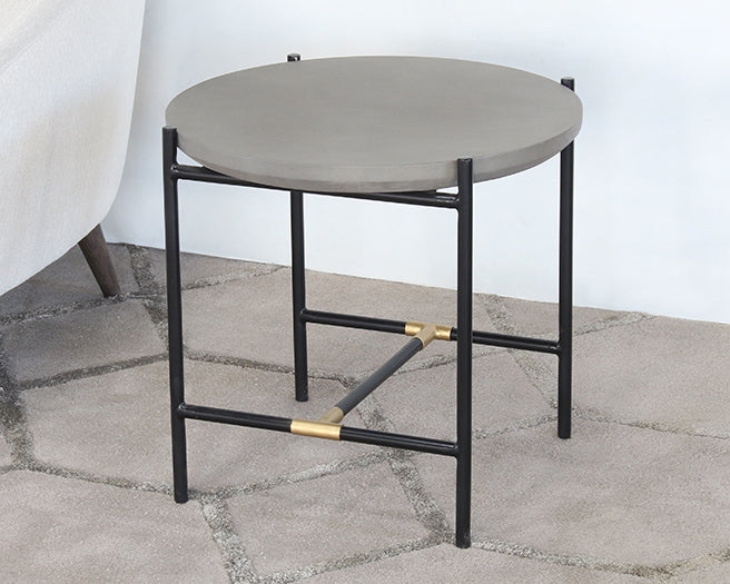 ET494 - Iron End Table W/Brass Accents & Concrete Top