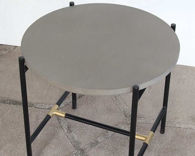 ET494 - Iron End Table W/Brass Accents & Concrete Top