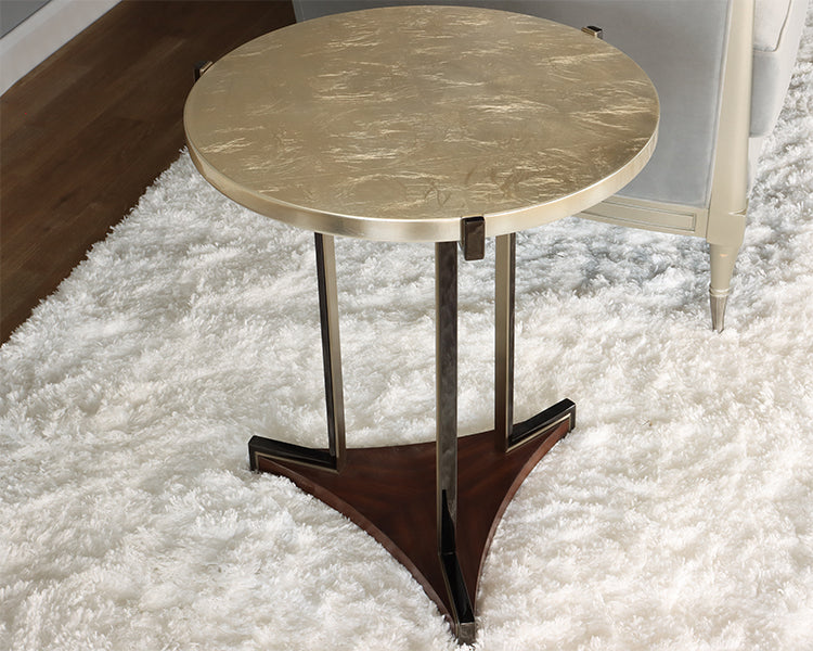 Round End Table w/ Undershelf & Greek Key Base