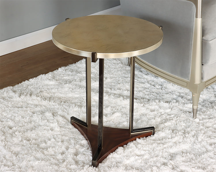 Round End Table w/ Undershelf & Greek Key Base