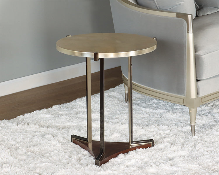 Round End Table w/ Undershelf & Greek Key Base