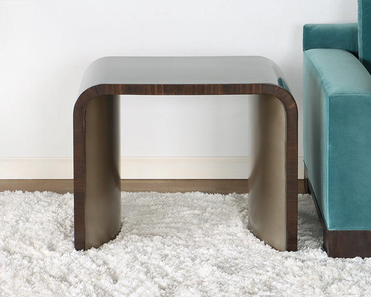 Dark Eucalyptus Wood and Bronze End Table