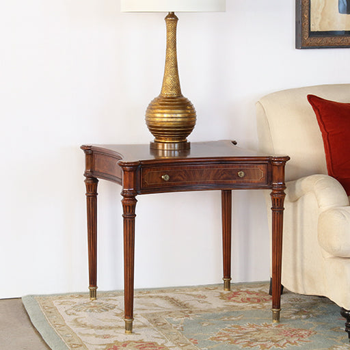 ET505 - Flame Walnut Side Table With Tapered Legs
