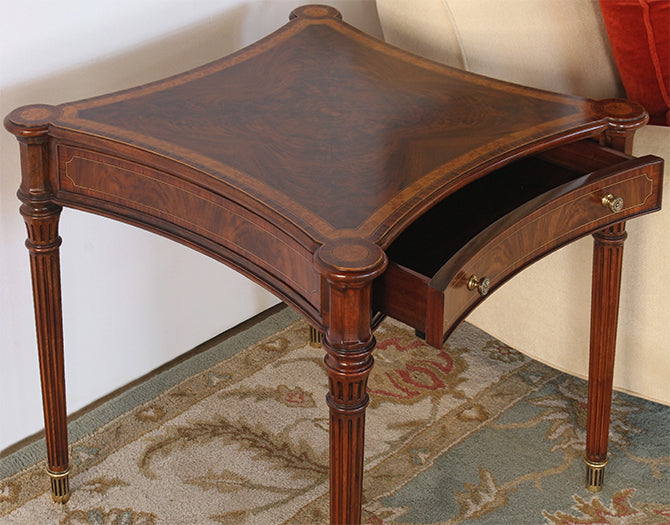 ET505 - Flame Walnut Side Table With Tapered Legs