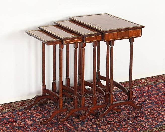 Set Of 4 Mahogany Nesting Tables With Inlay