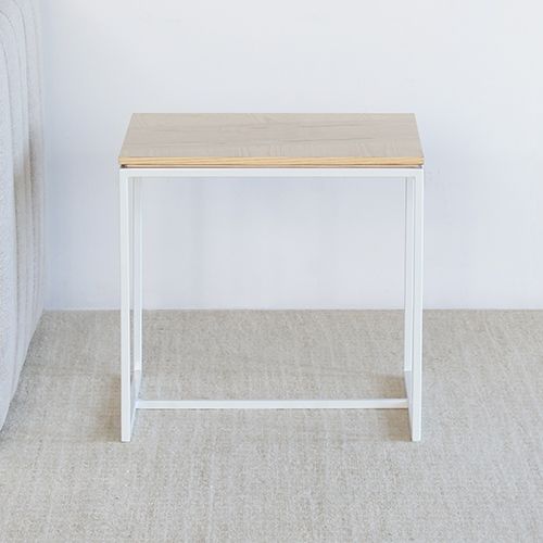 Blonde Wood Top With White Base  End Table