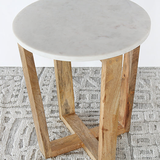 ET529 - Mango Wood And Marble End Table 