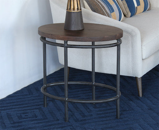 ET533 -Oval Brown Mango Top Lamp Table With Iron Legs 