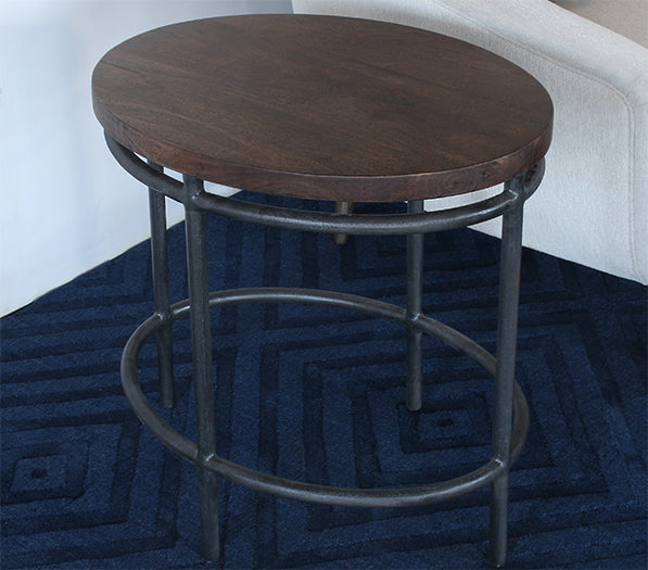 ET533 -Oval Brown Mango Top Lamp Table With Iron Legs 