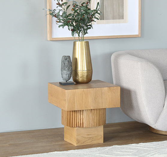 Honey Oak Sculptural End Table
