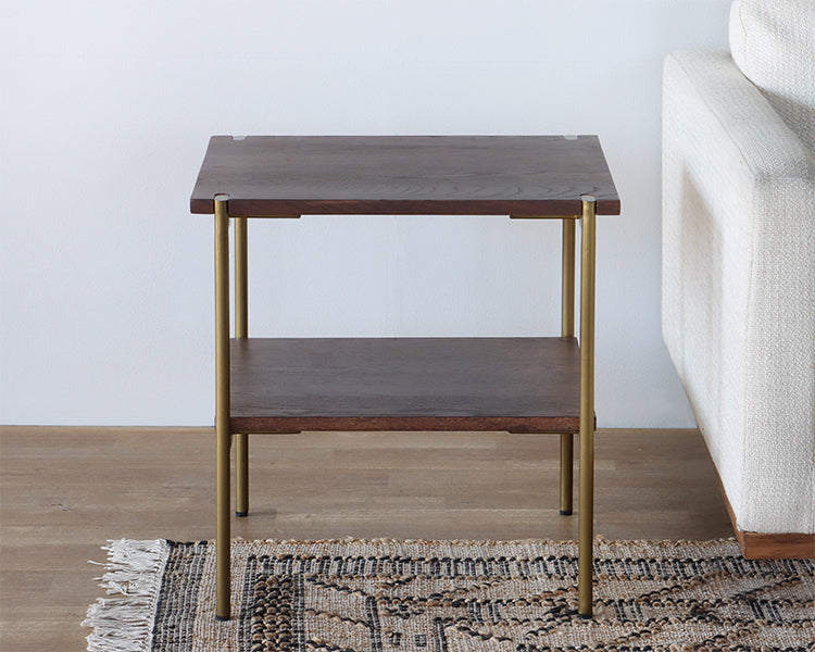 Umber Brown End Table with Antique Brass Base