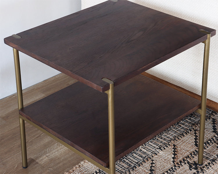 Umber Brown End Table with Antique Brass Base
