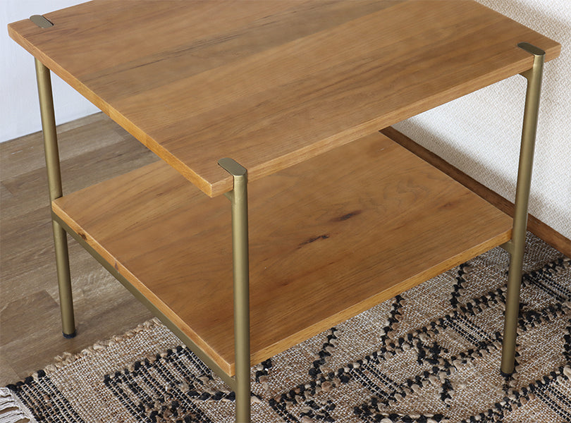 Natural Oak End Table with Antique Brass Base