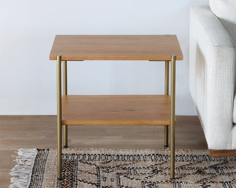 Natural Oak End Table with Antique Brass Base