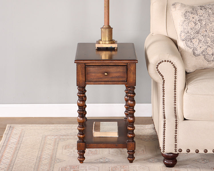 Turned Leg End Table with Undershelf and Drawer