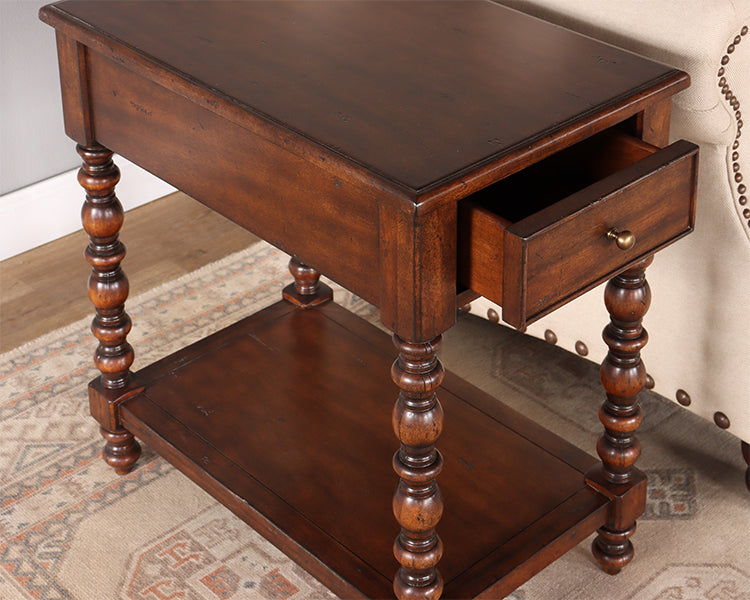 Turned Leg End Table with Undershelf and Drawer