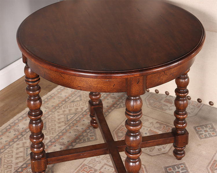 Turned Leg Round End Table with Stretchers