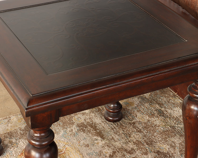 Cherry End Table w/ Embossed Scrolled Metal Top