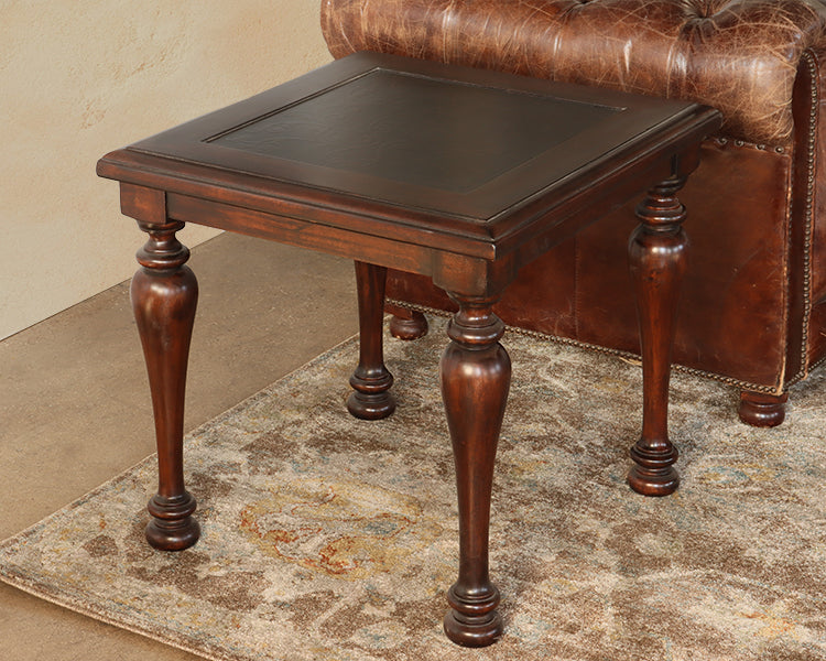 Cherry End Table w/ Embossed Scrolled Metal Top