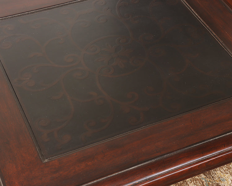 Cherry End Table w/ Embossed Scrolled Metal Top